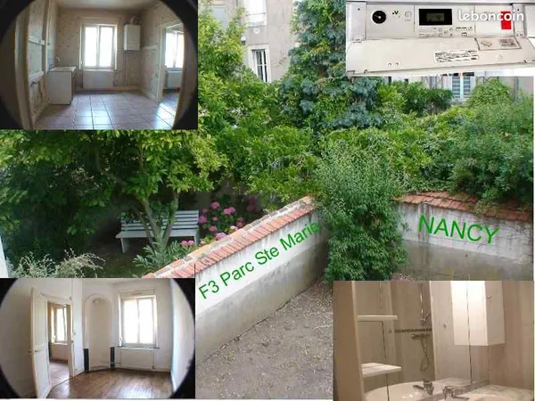 Nancy parc Ste Marie - F3 + cuisine : 650 +45 vue jardin