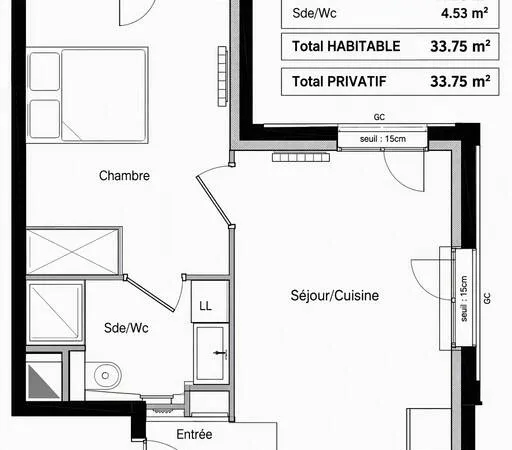 Appartement 2 pièces 34 m²