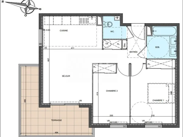 Appartement 3 pièces 59 m²