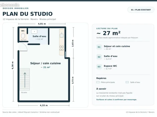 Studio meublé rénové