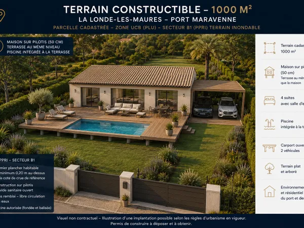 LA LONDE-LES-MAURES ! TERRAIN À BÂTIR D'ENVIRON 1 000 m² ! SECTEUR RÉSIDENTIEL RECHERCHÉ