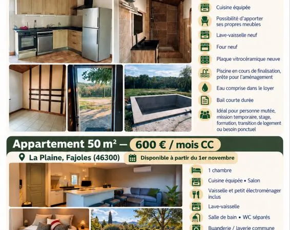 2 appartements meublés à louer - Payrignac / Fajoles - 50 et 70 m²