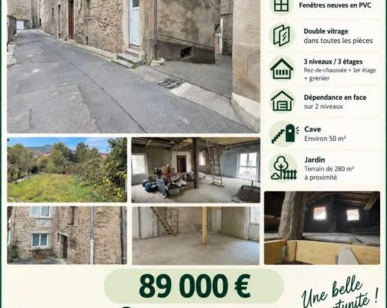 Vente maison sur 3 niveau avec cave,grenier , dépendance jardin travaux a prévoir