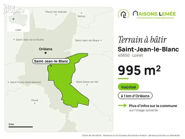 Terrain à bâtir 995 m² viabilisé à Saint-Jean-le-Blanc