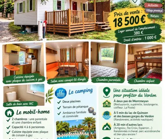 Mobilhome 2 chambres avec terrasse sur emplacement