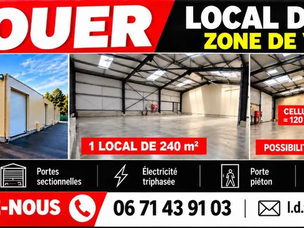À louer - Local / Entrepôt 240 m² divisible 2 × 120 m² - Verberie
