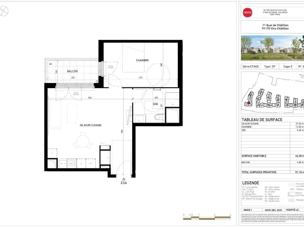 Appartement 2 pièces 46 m²