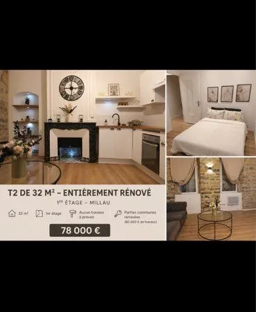 Appartement T2 de 32m2 entièrement rénové - Millau Centre