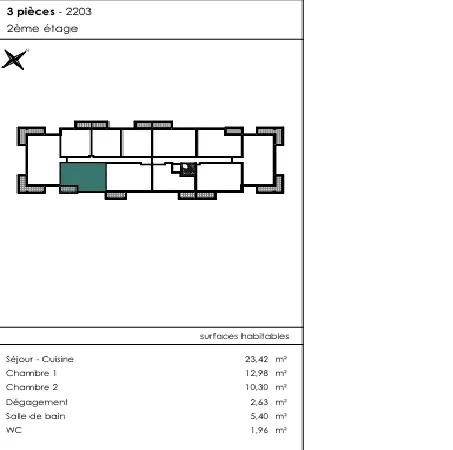 Appartement 3 pièces 56 m²