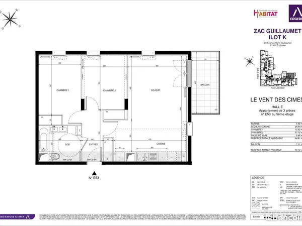 Appartement 3 pièces 64 m²