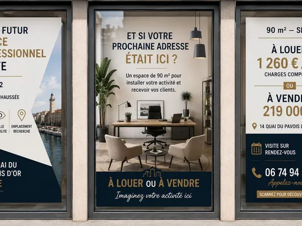 A louer local en Rez-de-chaussée de 90m² à usage de bureaux ou de commerces