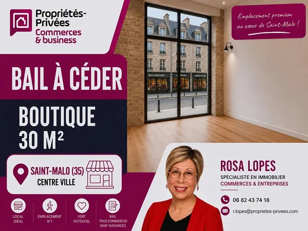 EXCLUSIVITE SAINT MALO - LOCAL COMMERCAIL 30 M², GRANDE VITRINE