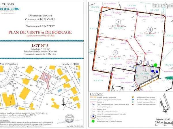 BEAUCAIRE: parcelle 415M2, viabilisée, libre choix du constructeur. Quartier résident en bout d'impa