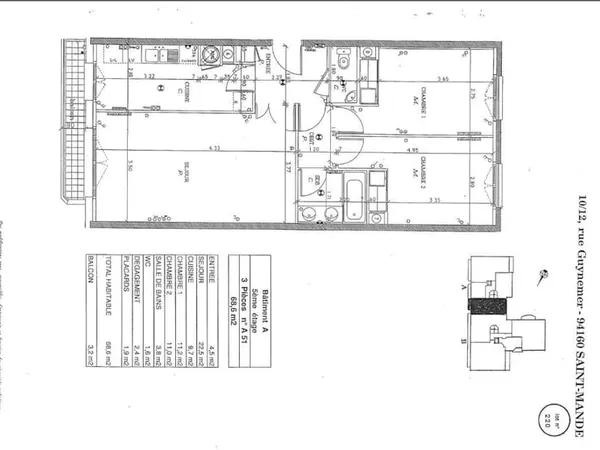 Appartement 3 pièces 68 m²