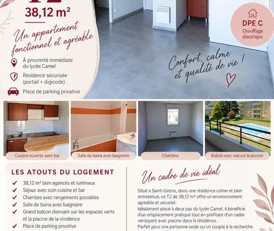 Appartement T2 - 38,12 m² - 2ème étage