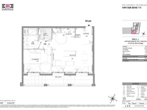Appartement 2 pièces 52 m²