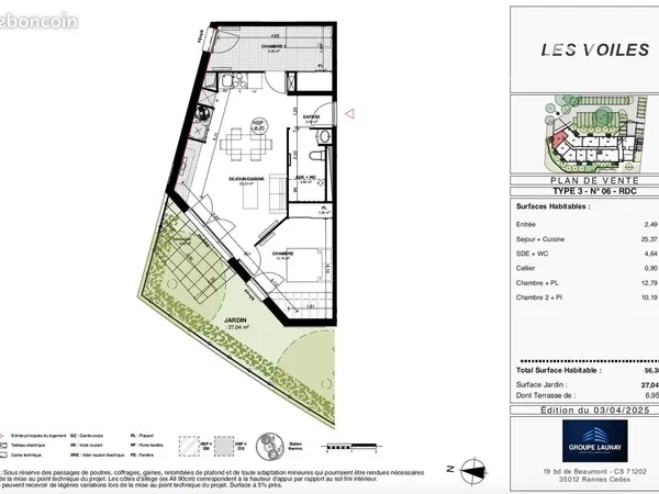 Appartement 3 pièces 56 m²