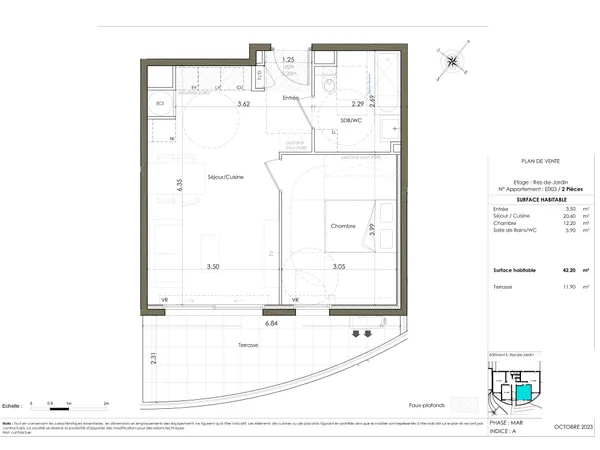 Valbonne – 2 pièces en rez-de-jardin avec terrasse