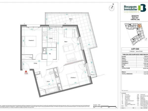 Appartement 3 pièces 60 m²