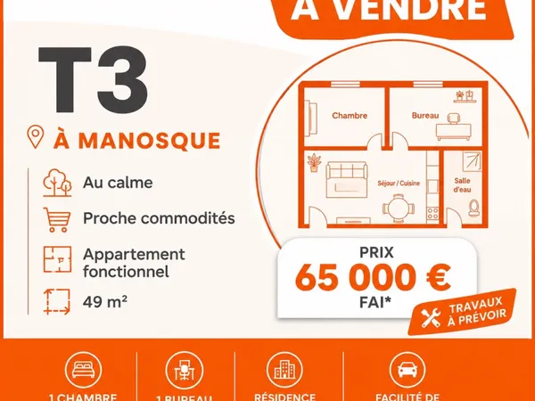 APPARTEMENT 3 PIECES 49M2 AU CALME
