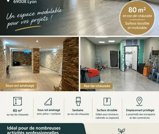 Bureau et espace de travail Location Lyon  80m² 1900€