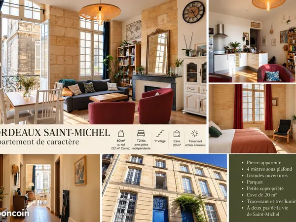 Bordeaux Saint-Michel - Appartement de caractère 60 m² - Pierre - 4 m sous plafond