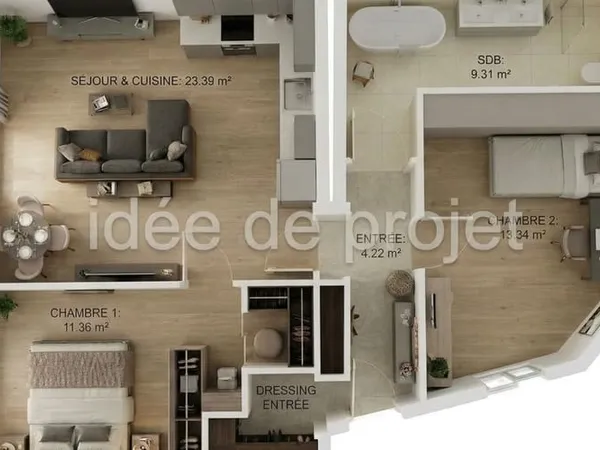 Appartement 3 pièces 65 m²