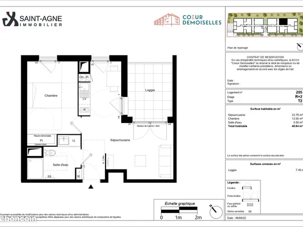 Superbe Appartement T2 récent de 41 m² avec loggia de 7m² idéalement situé quartier Saouzelong/Pont 