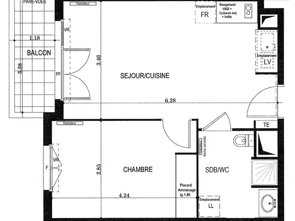Appartement F2 43m2 avec parking - quartier Gare