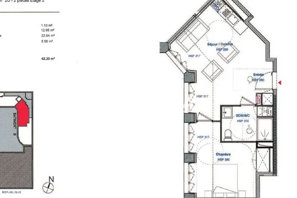 Appartement 2 pièces 43 m²