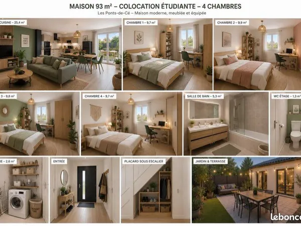 🏡 MAISON NEUVE POUR COLOCATION ÉTUDIANTE HAUT DE GAMME - 4 CHAMBRES MEUBLÉES 📍Angers Sud Les Ponts-d