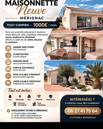 Maison mitoyenne meublée