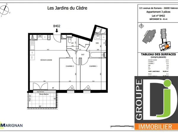 Appartement 3 pièces 59 m²