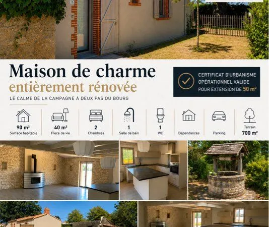Charmante maison de campagne avec potentiel à 1,5kms du bourg