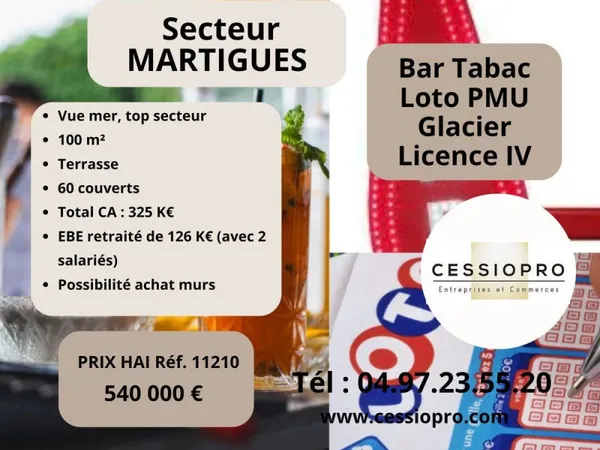 Très beau Bar Tabac Loto PMU Cave à Cigares Glacier avec belle Terrasse, secteur touristique, bord d