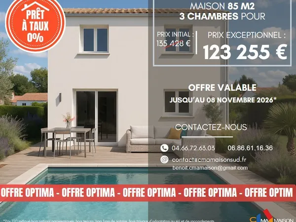 Projet de construction d'une maison 85 m² avec terrain à AIMARGUES (30)