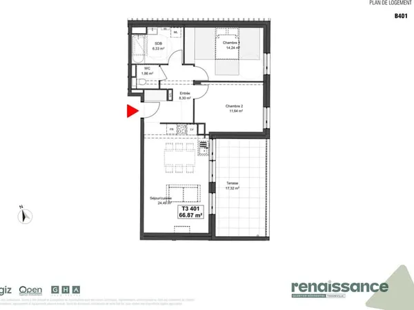 Résidence RENAISSANCE Appartement F3 neuf Lot B401