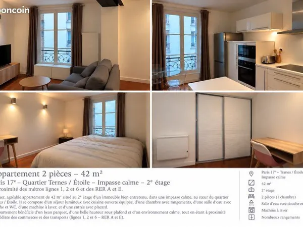 Ternes / Étoile - T2 42m2 - meuble - 1700 CC