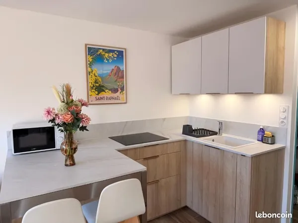 Boulouris à 50m de la mer, superbe studio bail meublé avec parking