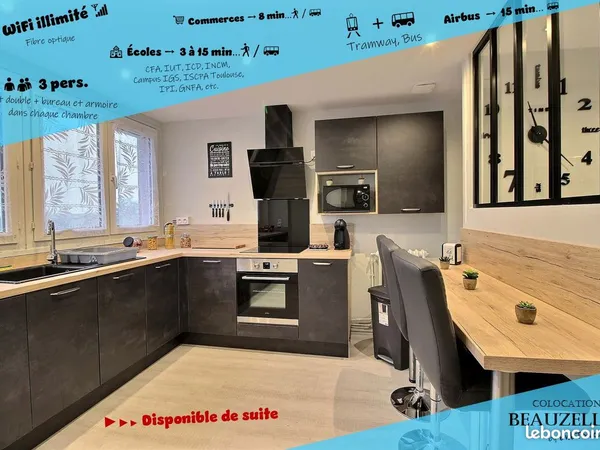 ► Chambre meublée - Colocation rénovée - Beauzelle / Blagnac - 445 CC ◄