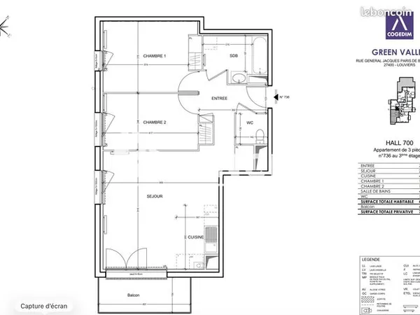 Appartement 3 Pièces 64.81m² à louer 743 - LOUVIERS 27400