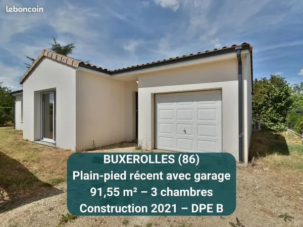 BUXEROLLES 86180 - maison plain-pied récente avec 3 chambres, garage et DPE B