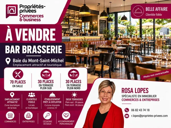 À VENDRE - FONDS DE COMMERCE BAR-BRASSERIE AVEC LICENCE IV - BAIE DU MONT-SAINT-MICHEL