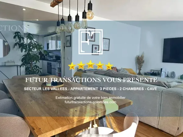 Colombes Centre-ville – appartement 5 pièces de 72 m² – double séjour – 3 chambres – cave.