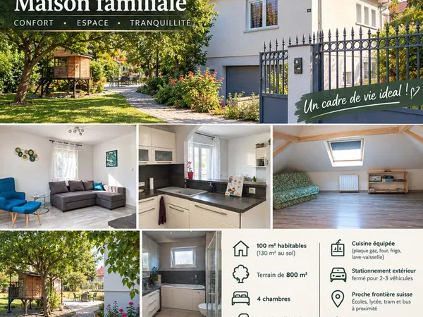 Maison familiale 130 m² - Terrain 800 m² - 4 chambres - Saint-Louis