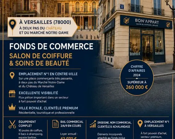 Fonds de commerce, salon de coiffure VERSAILLES