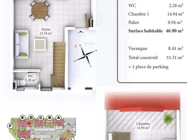 Appartement 2 pièces 47 m²