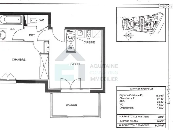 Appartement 2 pièces 32 m²