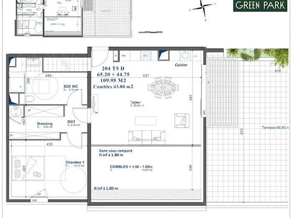 Duplex 5 pièces 109 m²