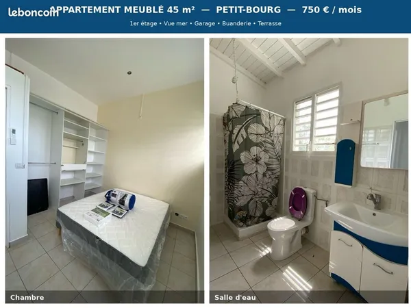 Appartement meublé 35 m² vue mer — 1er étage — 750